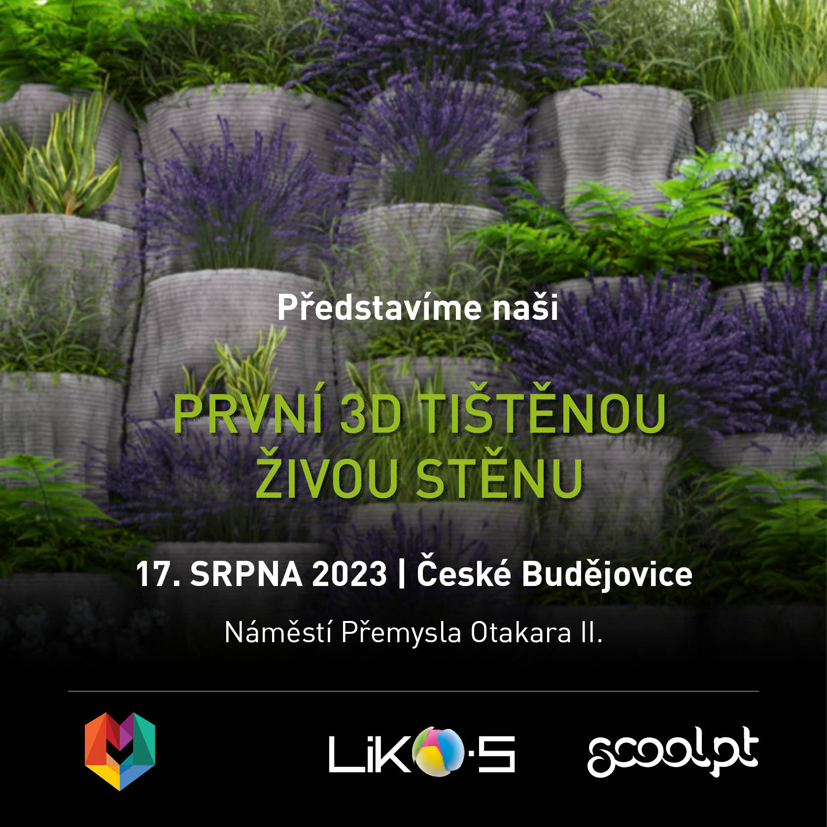 Pozvánka na Představení 3D tištěné Živé stěny v Českých Budějovicích